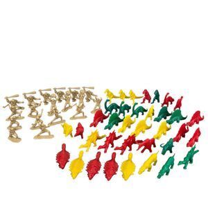 Lot of 54 Vintage Caveman and Dinosaur Plastic Toy Figures Tan Multicolor